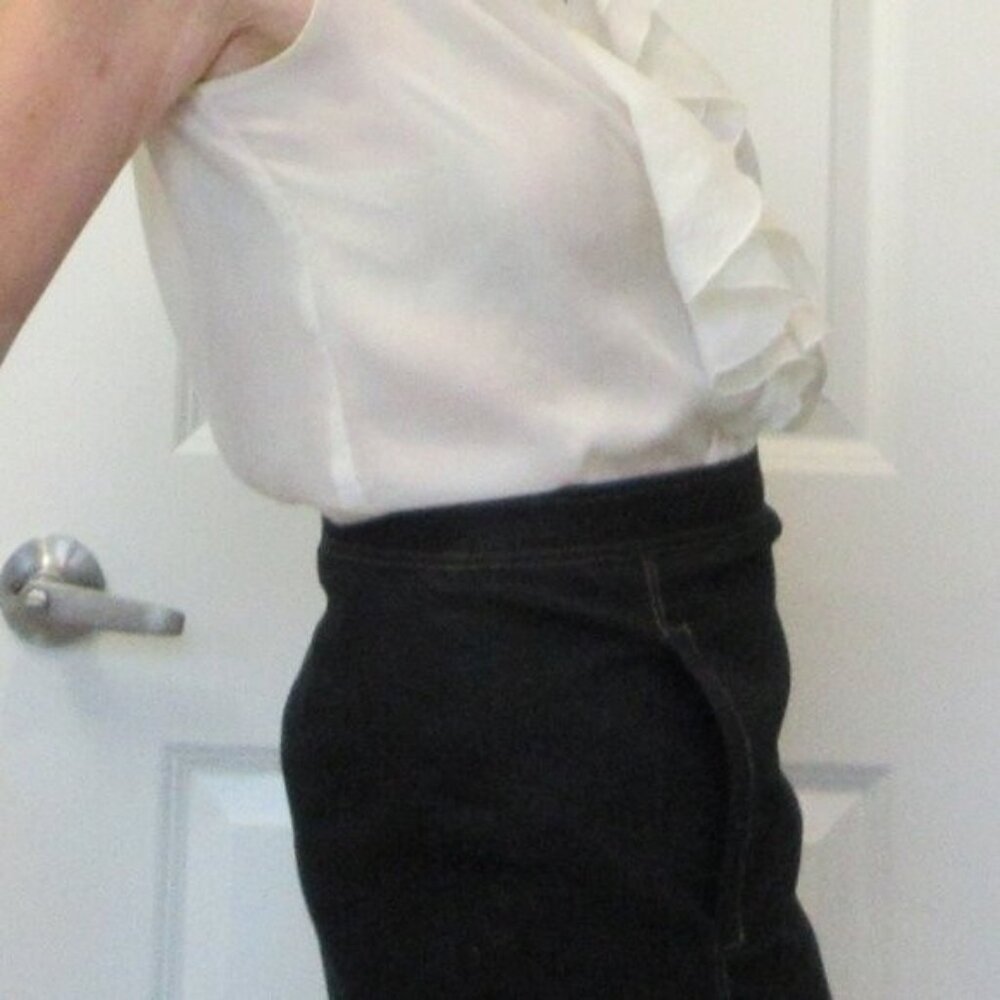 Parallal Black Pencil Skirt with White Stitching, Size 6